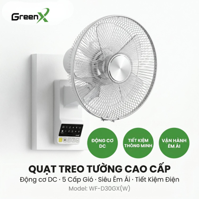 Quạt treo tường GreenX WF-D30GX động cơ DC siêu êm